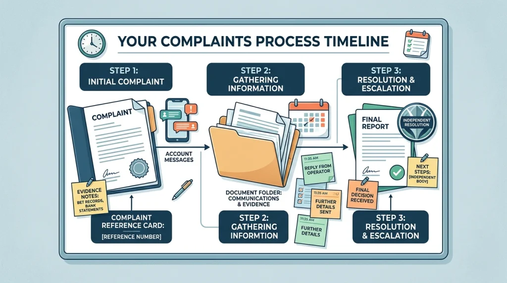 Complaint timeline with evidence notes and account messages